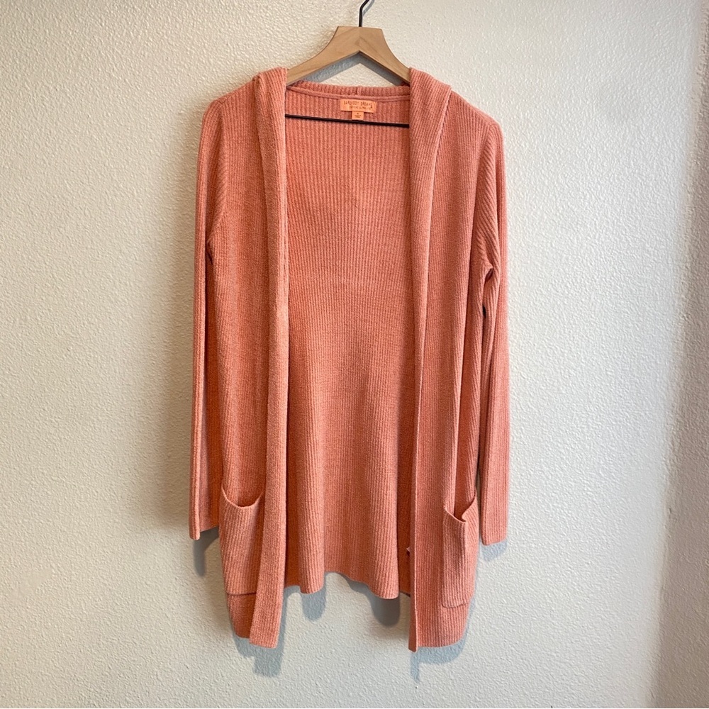 Barefoot Dreams CozyChic Ultra Lite Hooded Ribbed Cardigan Coral Small